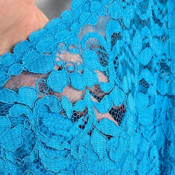 David's Bridal Short One Shoulder Lace Dress Marine Blue Prom Formal Bridesmaid - Picture 6 of 13